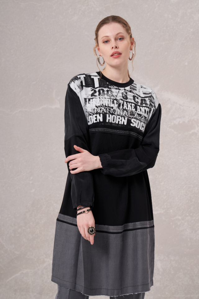 Misswhence Printed Combed Cotton Tunic Black 35002