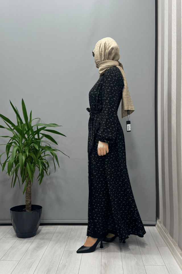 Misswhence Çiçek Desenli Viscon Elbise Siyah 37813