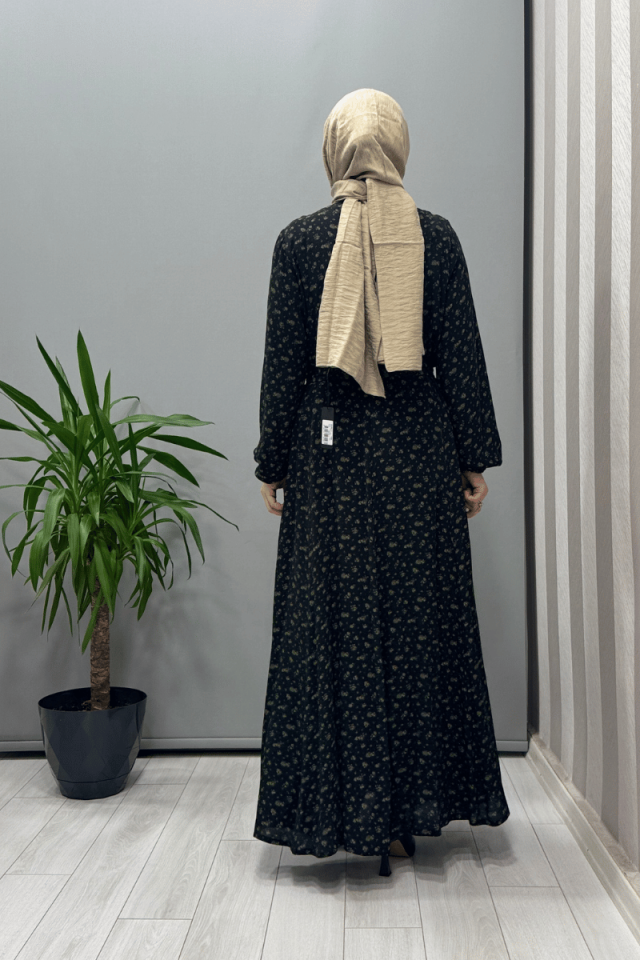 Misswhence Çiçek Desenli Viscon Elbise Siyah 37813