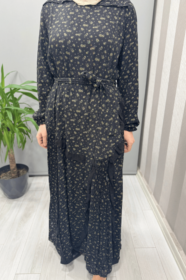 Misswhence Çiçek Desenli Viscon Elbise Siyah 37813