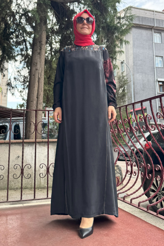 MissWhence Desenli İpek Elbise Siyah 36818