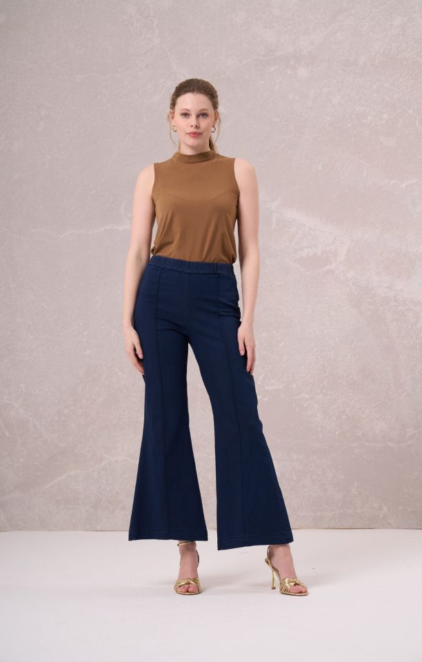 Misswhence Önü Dikişli Bol Paça Pantolon Lacivert 35103