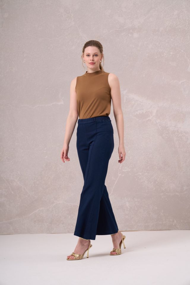 Misswhence Önü Dikişli Bol Paça Pantolon Lacivert 35103