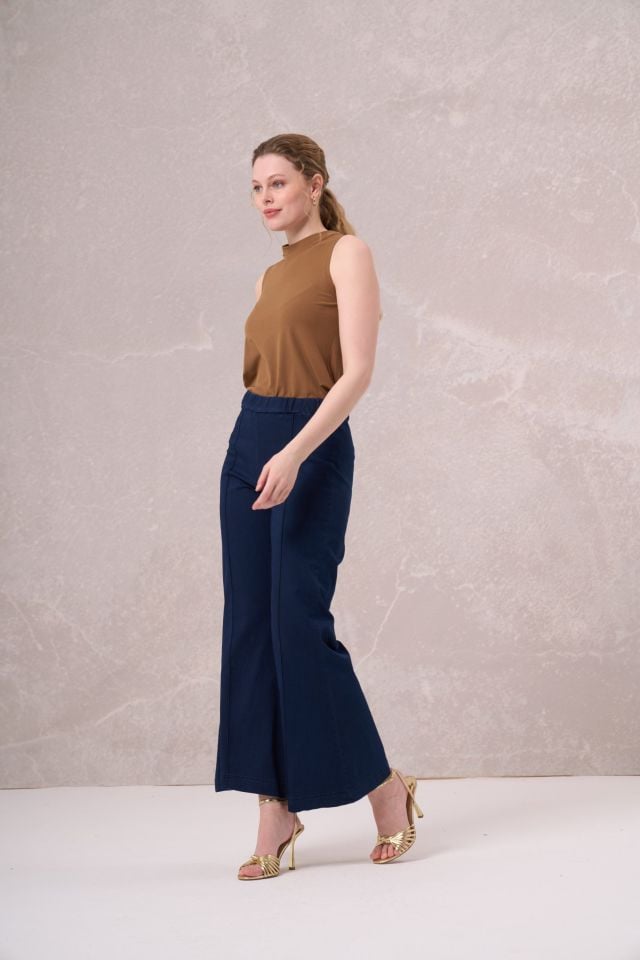 Misswhence Front Stitched Wide Leg Trousers Navy Blue 35103