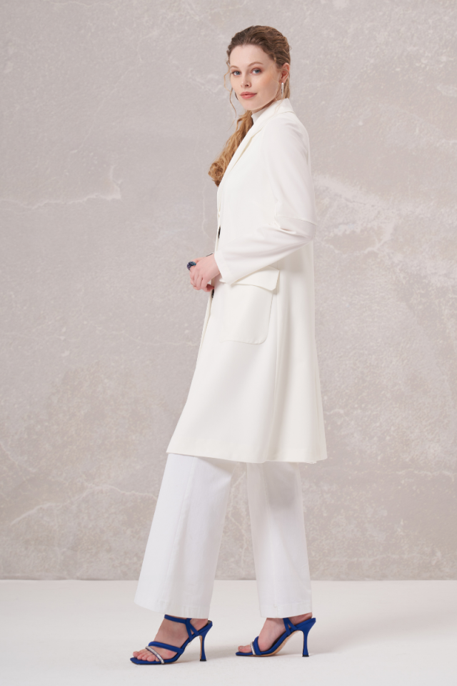Misswhence Blazer Long Jacket Ecru 35203