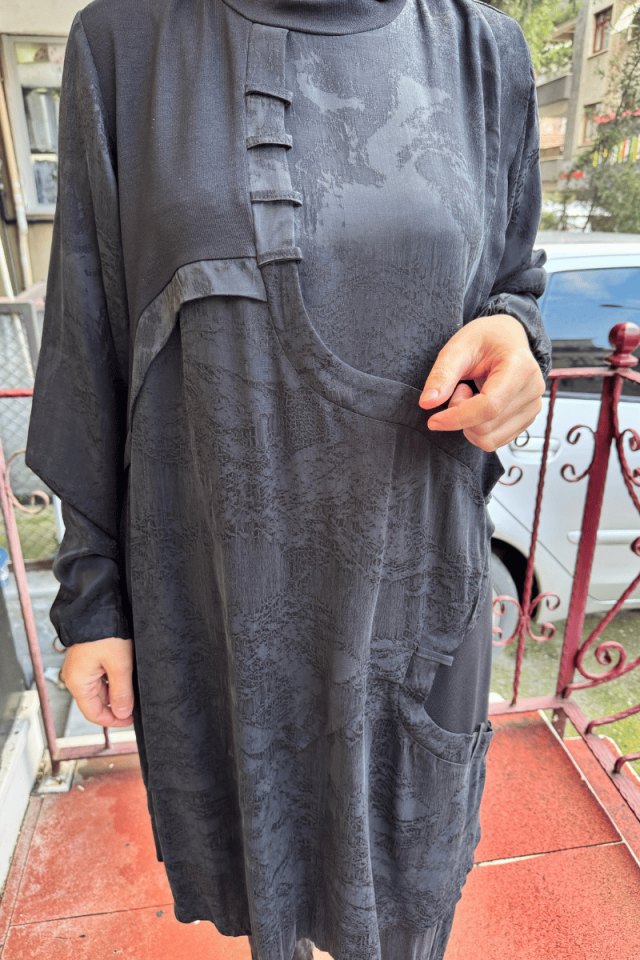 Misswhence Desenli Cupro İpek Tunik Siyah 36007