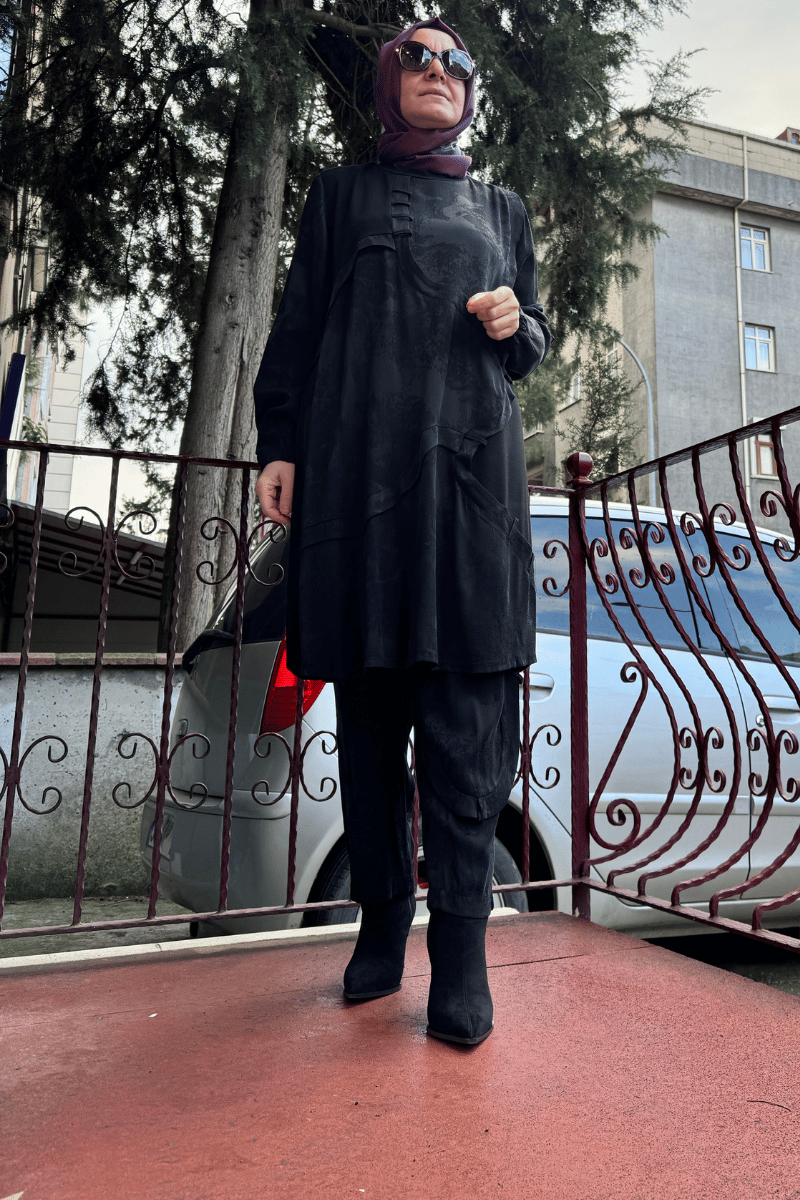 Misswhence Desenli Cupro İpek Tunik Siyah 36007