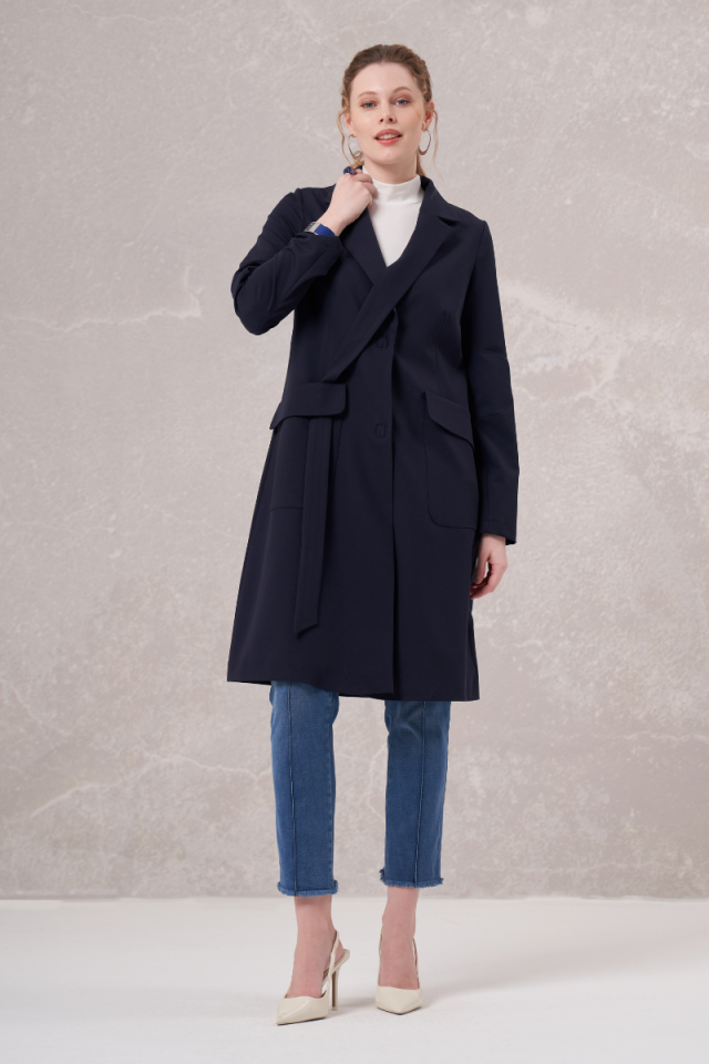 Misswhence Blazer Long Jacket Navy Blue 35203