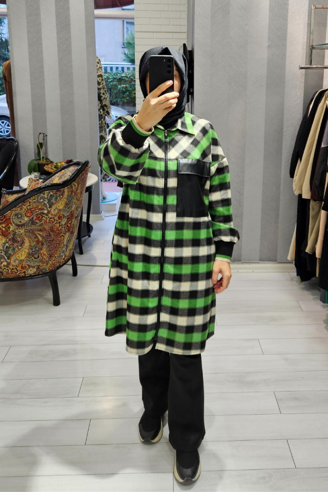 Almarwah Leather Pocket Detailed Zippered Coat blk505220