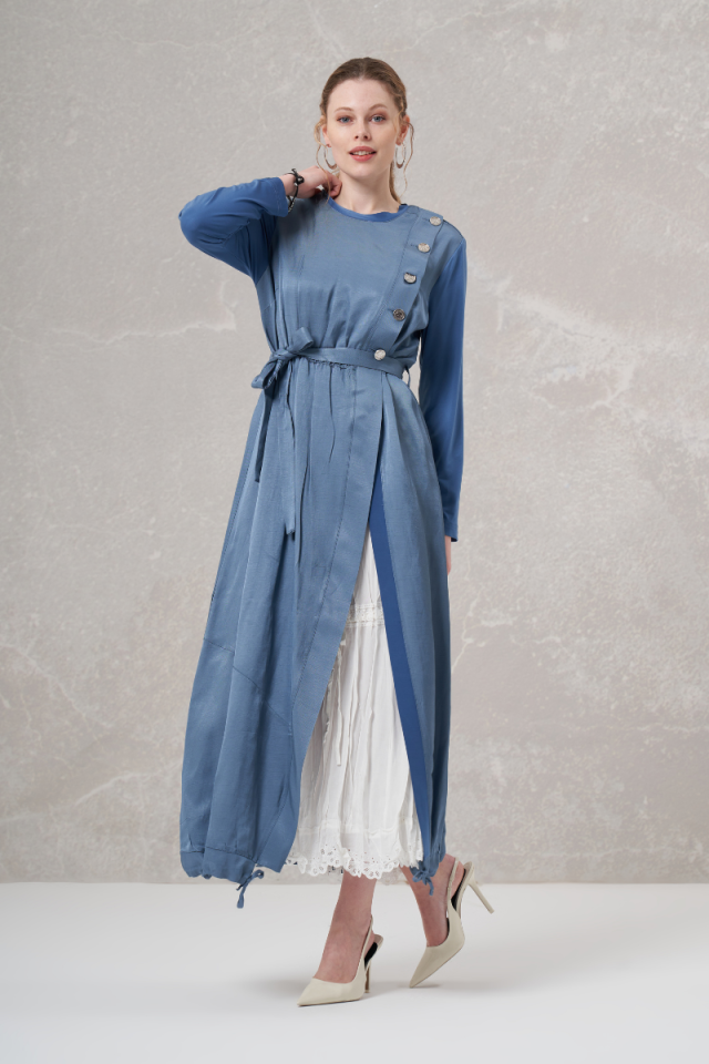 Misswhence İkili Chanel Keten Elbise Mavi 35806