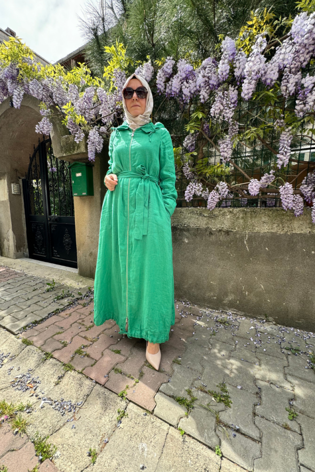 Misswhence Zipper Detailed Linen Coat Green 35517