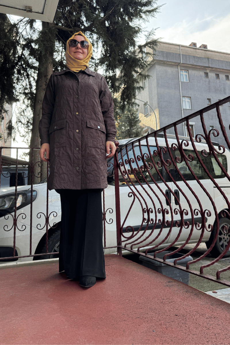 İnvee Kapitone Ceket Kahve-Çiçek Desen 6879