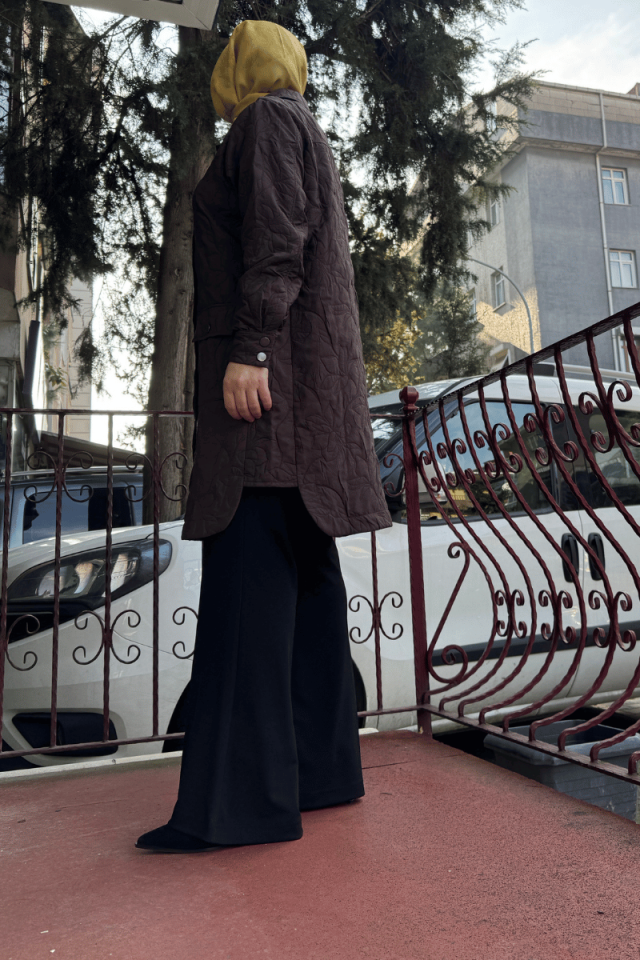 İnvee Kapitone Ceket Kahve-Çiçek Desen 6879