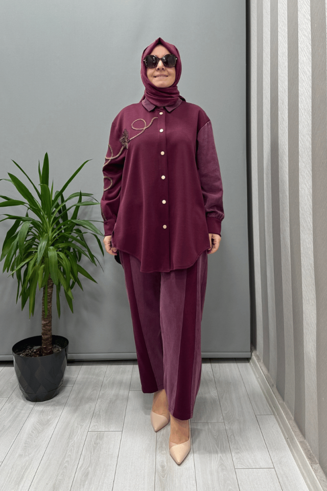 Ghisa İşleme Detaylı Modal Takım Mürdüm 25YGSTKM4940