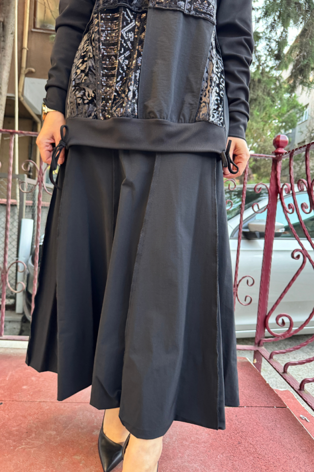 MissWhence Patchwork Etek Takım Siyah 36004