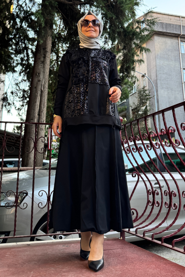 MissWhence Patchwork Etek Takım Siyah 36004