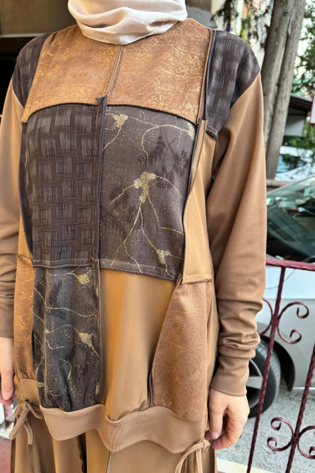 MissWhence Patchwork Etek Takım Taba 36004