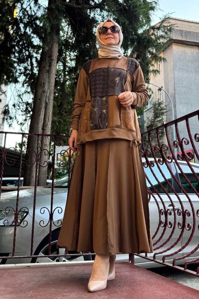 MissWhence Patchwork Etek Takım Taba 36004