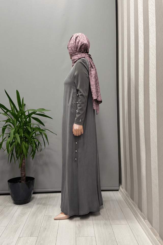 Miss Dalida Yanları Düğmeli Cupro Elbise Antrasit T25Y-4052