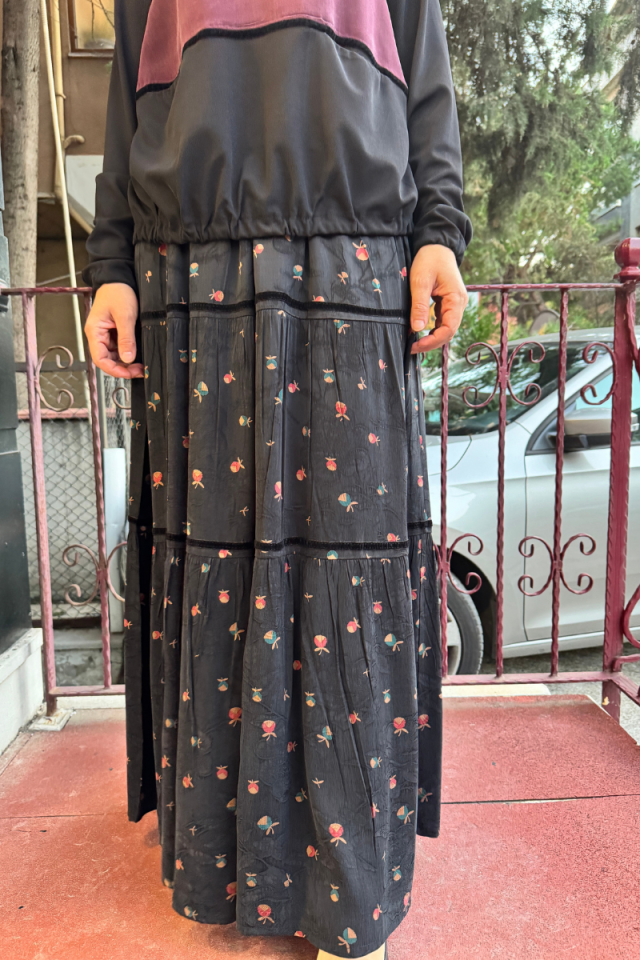 MissWhence Cupro İpek Patchwork Tunik Takım Siyah 36005