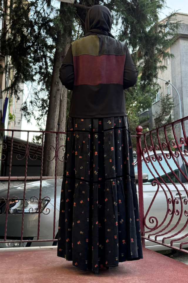 MissWhence Cupro İpek Patchwork Tunik Takım Siyah 36005