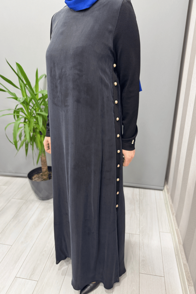 Miss Dalida Yanları Düğmeli Cupro Elbise Siyah T25Y-4052