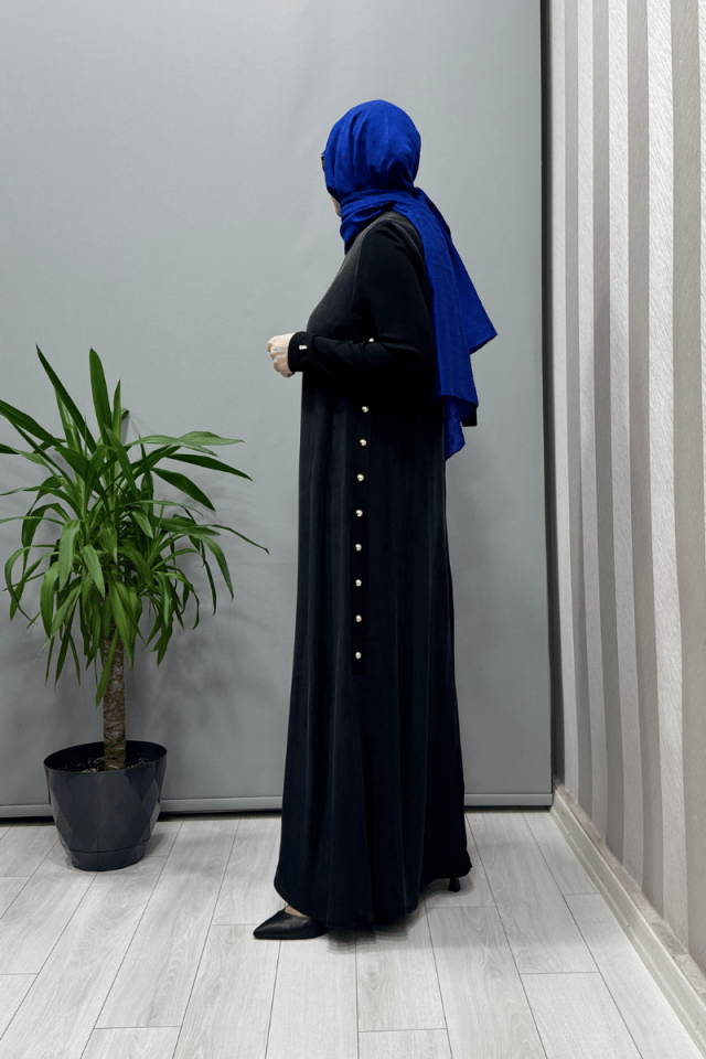 Miss Dalida Yanları Düğmeli Cupro Elbise Siyah T25Y-4052