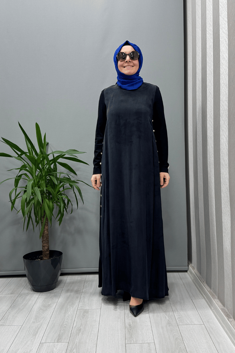 Miss Dalida Yanları Düğmeli Cupro Elbise Siyah T25Y-4052