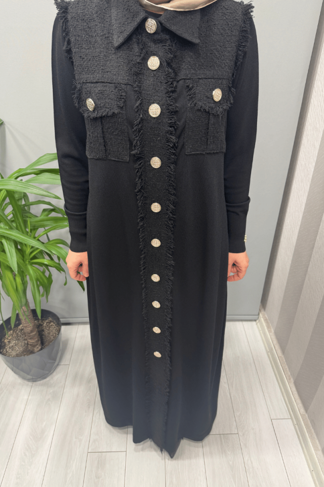 Miss Dalida Püskül ve DÜğme Detaylı Klasik Hırka Siyah T25Y-9016