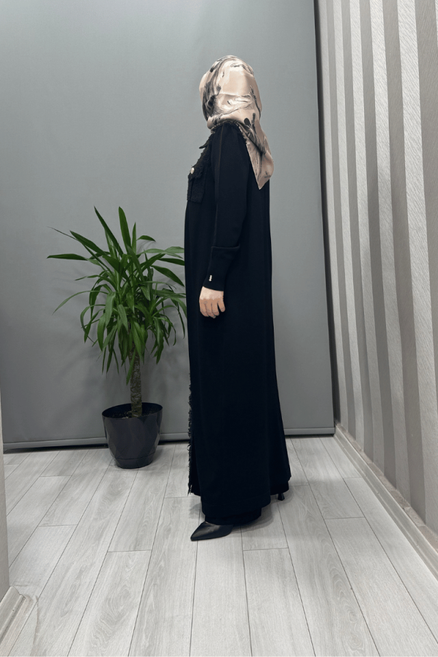 Miss Dalida Püskül ve DÜğme Detaylı Klasik Hırka Siyah T25Y-9016