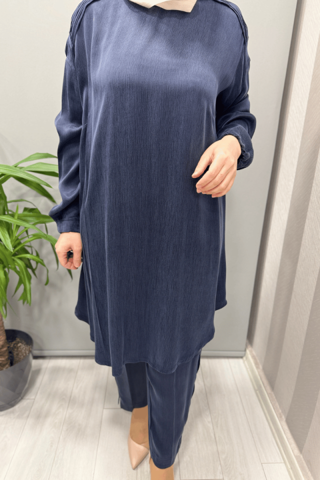 Misswhence Saten İpek Tunik Pantolon Takım Lacivert 37017