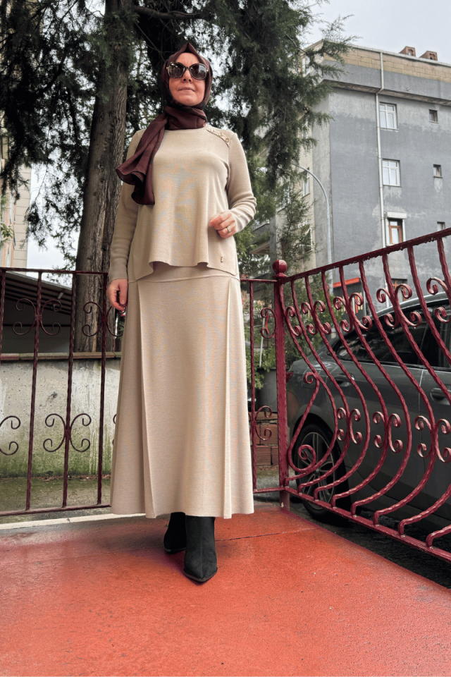 Miss Dalida Önü Düğme Detaylı Triko Tunik Taş T25K-6018
