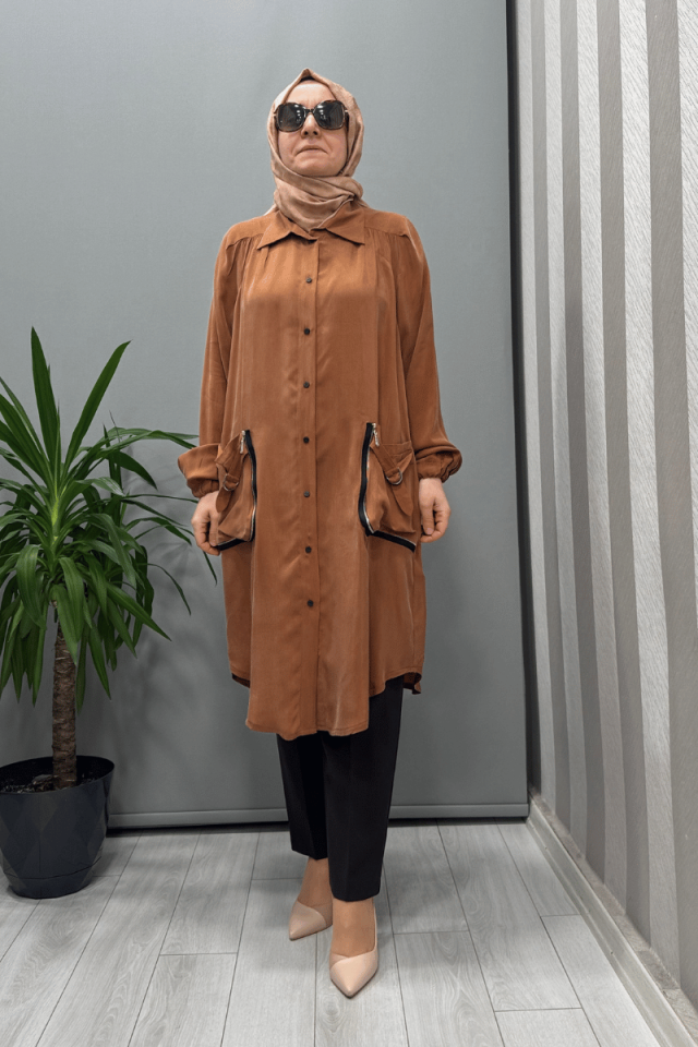 Misswhence Cepli Çıtçıtlı Cupra İpek Gömlek Kiremit 37302