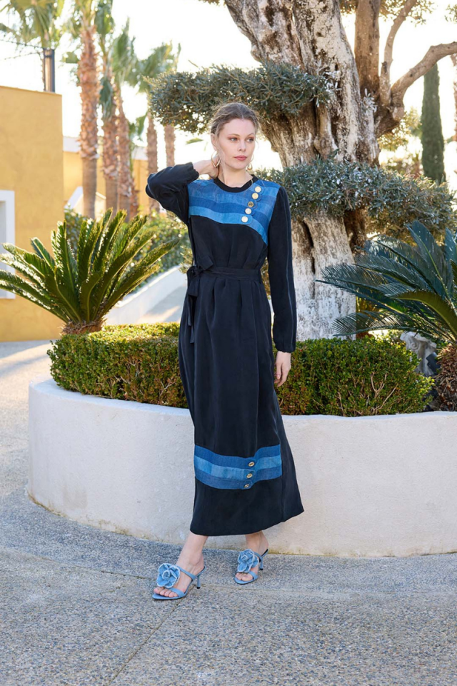 Misswhence Denim Detailed Silk Dress Black 35802