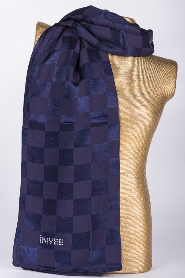 İnvee Square Pattern Shawl-Navy Blue 1230