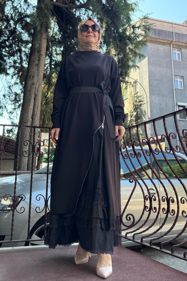 MissWhence Fermuar Detaylı Triko İkili Elbise Kahve 36834