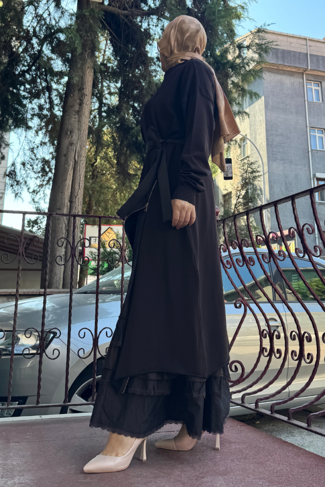 MissWhence Fermuar Detaylı Triko İkili Elbise Kahve 36834