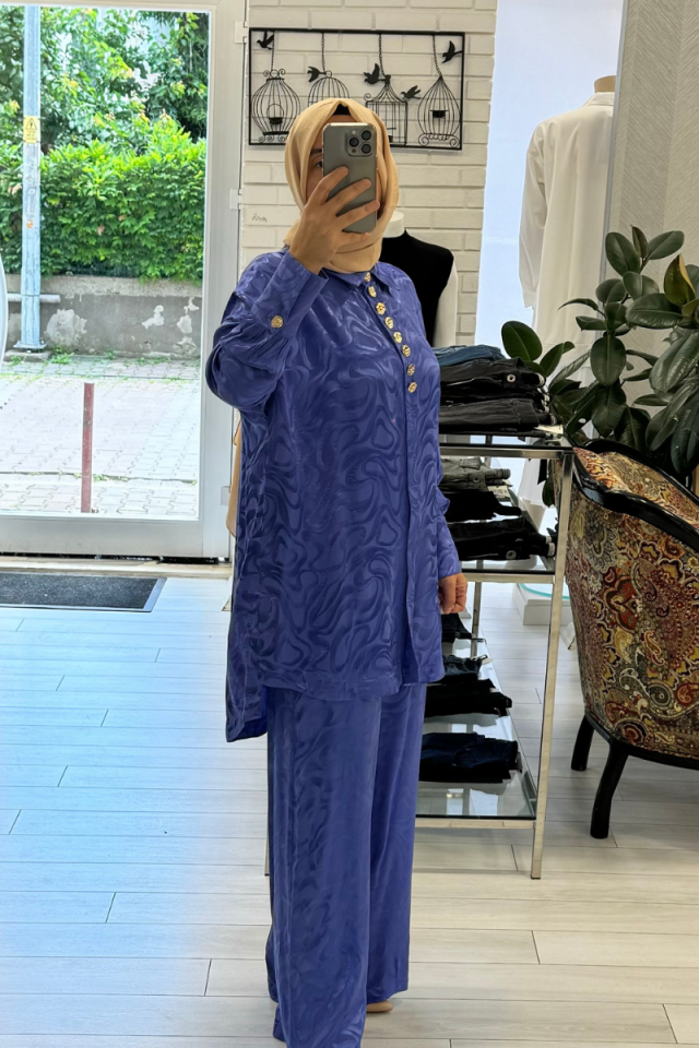 Ghisa Button Detailed Tunic Trouser Set Lilac 4YGSTKM4634