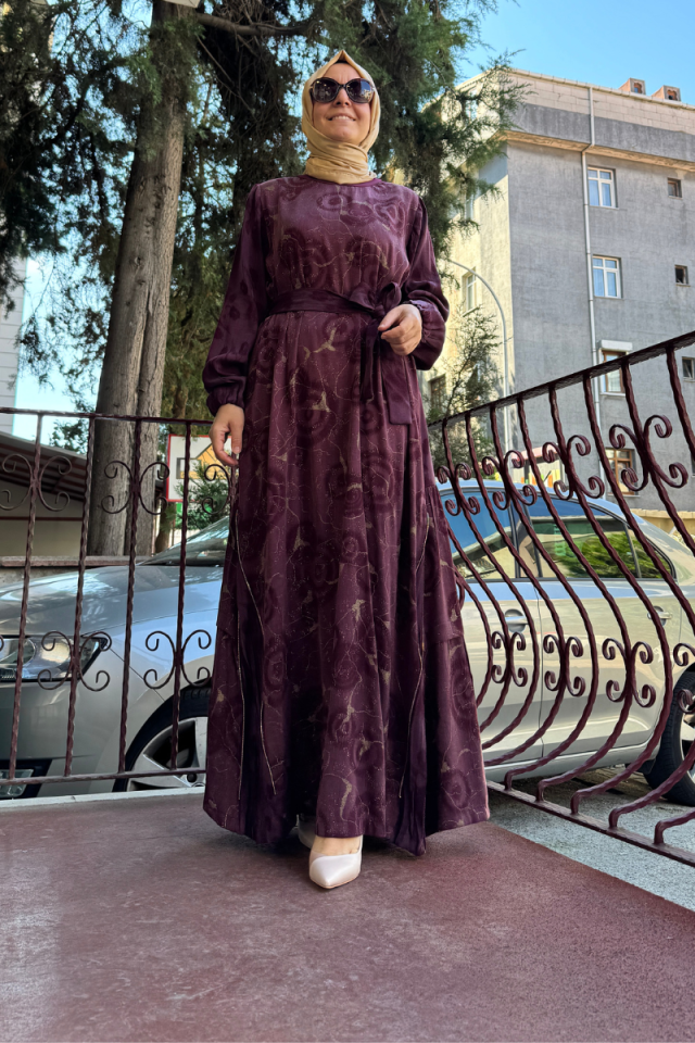 MissWhence Fermuar Detaylı İpek Elbise Bordo 36826