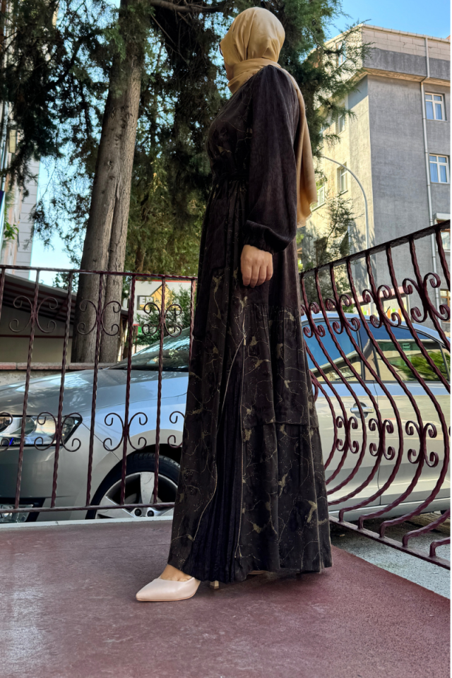 MissWhence Fermuar Detaylı İpek Elbise Kahve 36826