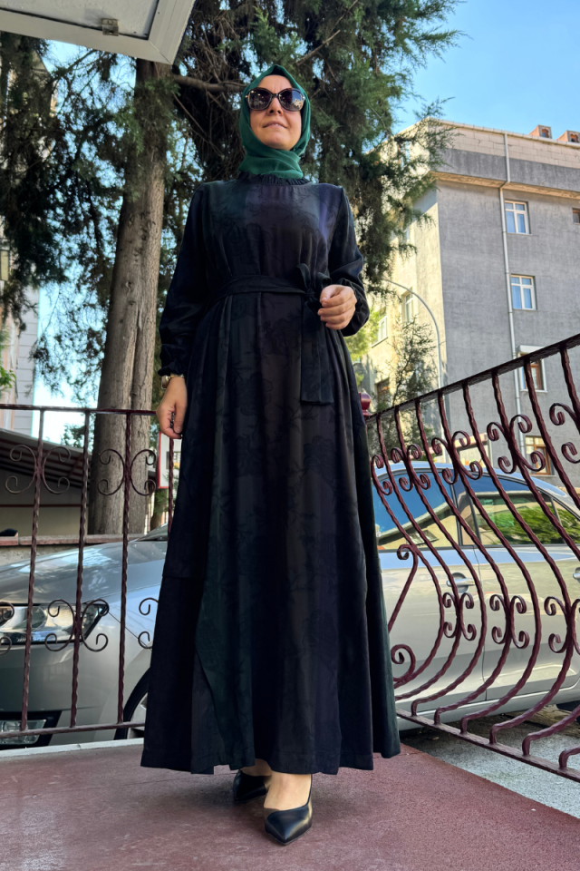MissWhence Desenli İpek Elbise Siyah 36829