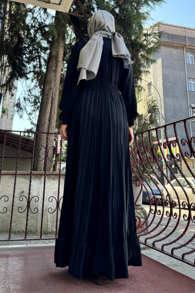 MissWhence Etek Ucu Katlamalı Parçalı İpek Elbise Siyah 36820