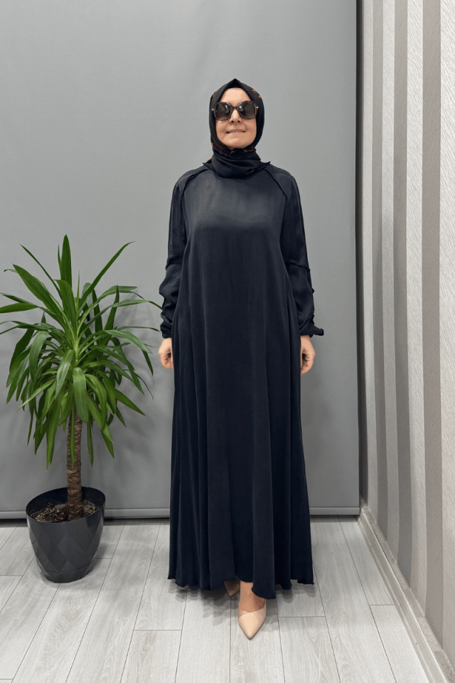 Misswhence Nervürlü Cepli İpek Saten Elbise Siyah 37801
