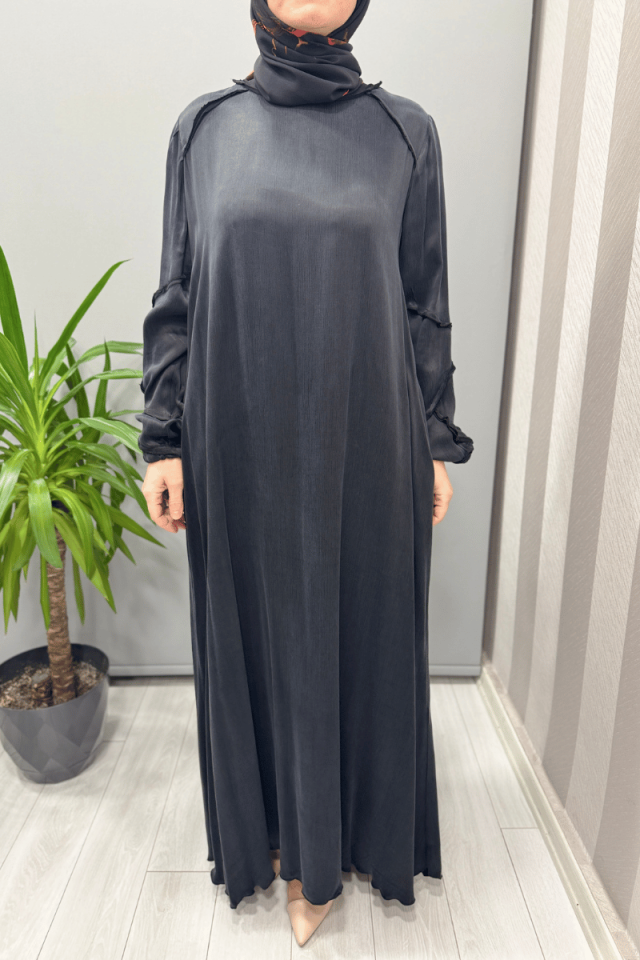 Misswhence Nervürlü Cepli İpek Saten Elbise Siyah 37801