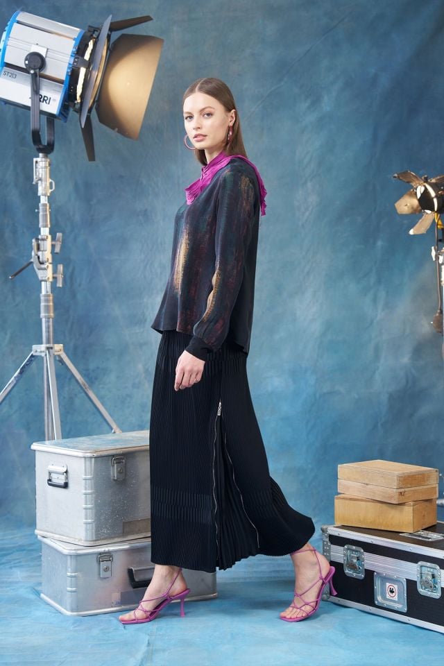 MissWhence Side Zipper Pleated Skirt Black 35901