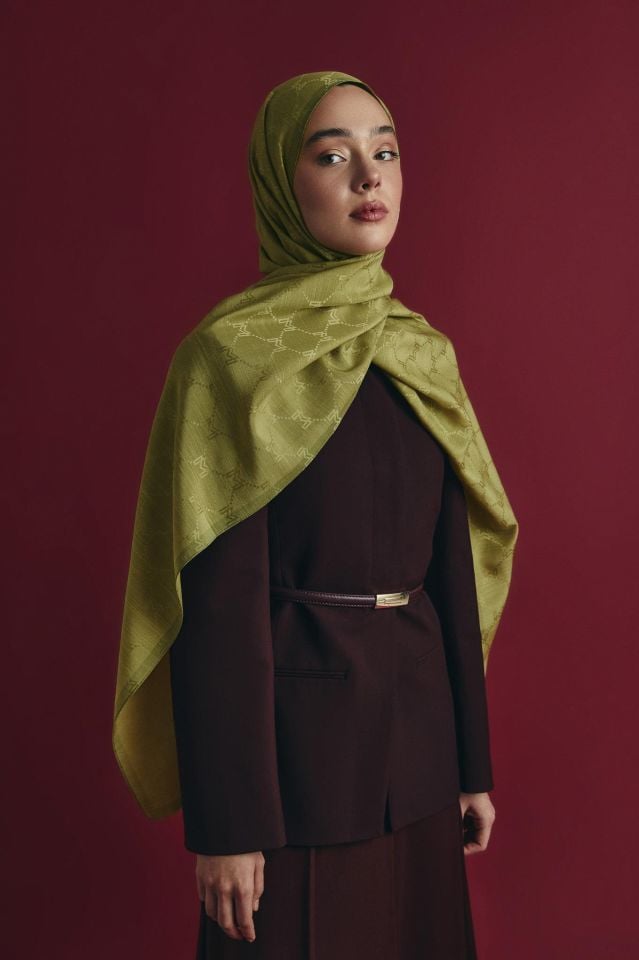 Maisa NEDA PAMUK İPEK ŞAL 70*190 CM - YAĞ YEŞİLİ