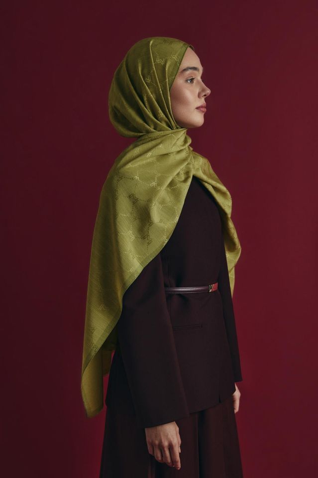 Maisa NEDA PAMUK İPEK ŞAL 70*190 CM - YAĞ YEŞİLİ