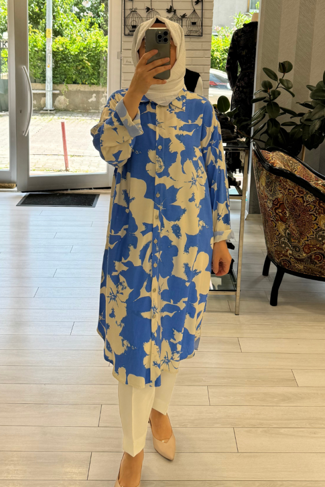 Almarwah Patterned Cotton Shirt Blue 101968