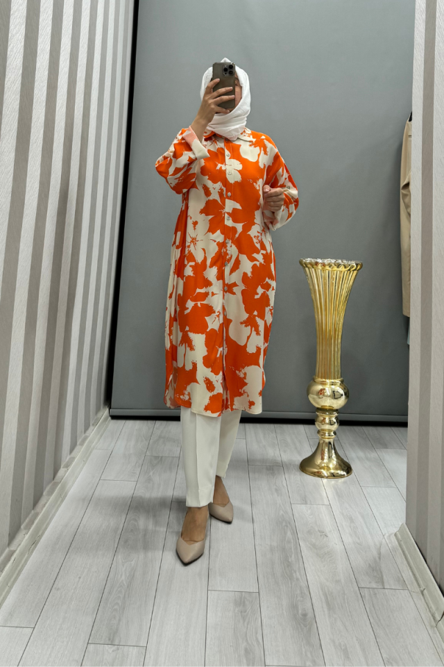 Almarwah Patterned Cotton Shirt Orange 101968