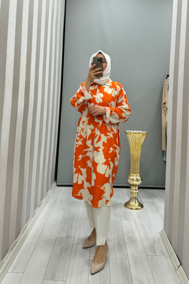 Almarwah Patterned Cotton Shirt Orange 101968
